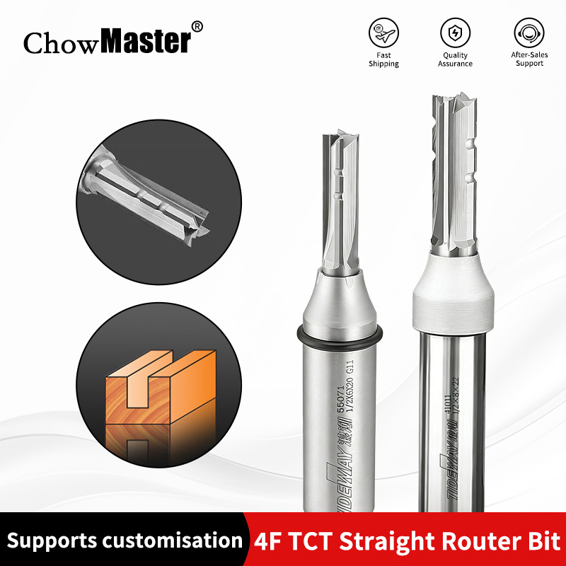 Cnc Router Bit - Chowmaster 4枚刃TCTストレートルータービット、4枚刃超硬フライス、木材、MDF、多層パーティクルボード、CNC工具用