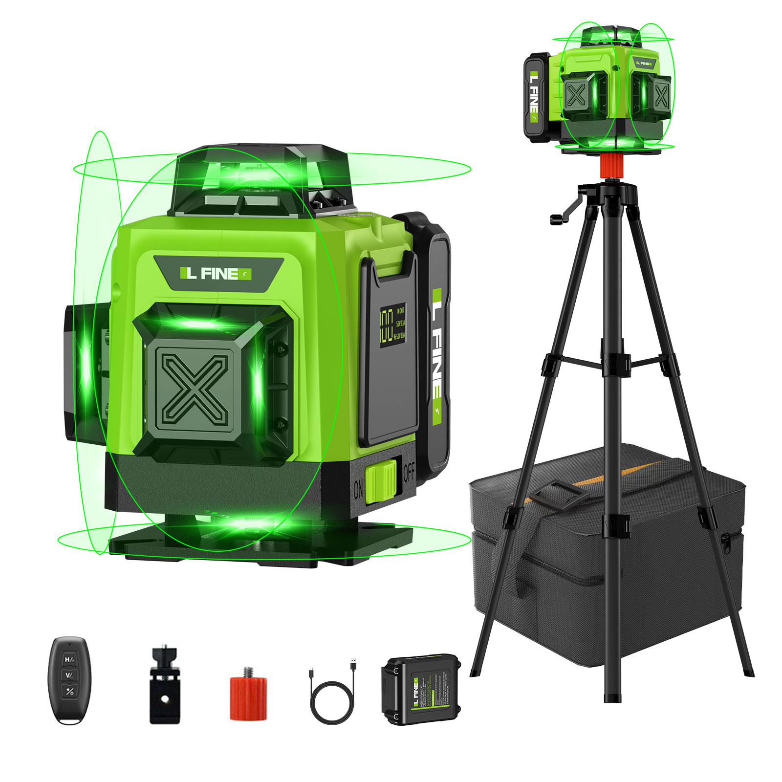 Industrial Laser Measurement - レーザーレベルセルフレベリング水平垂直クロス 16 ライングリーンライト Nivel レーザー充電式ホームセンターツール 09