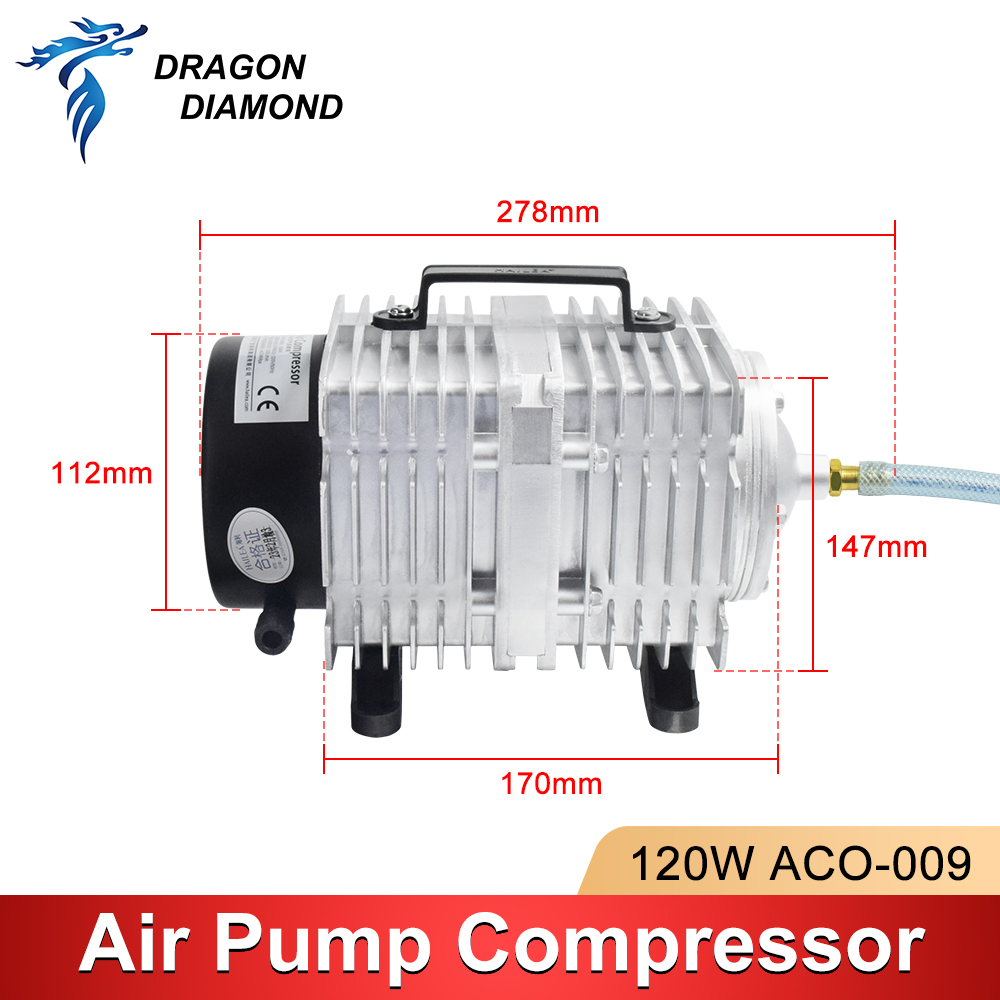 120 ワットエアコンプレッサー電気磁気エアアシストポンプ  - Air Assist Pump Laser のレビューと価格