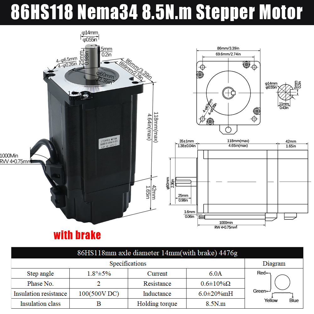 MHCNC Nema34 118mm 8.5Nm オープンル - Stepper Driver Cnc のレビューと価格
