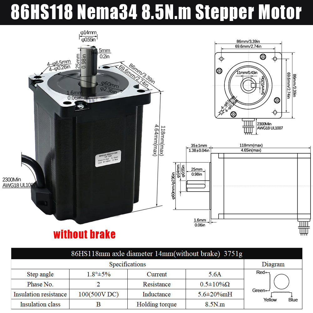 MHCNC Nema34 118mm 8.5Nm オープンル - Stepper Driver Cnc のレビューと価格